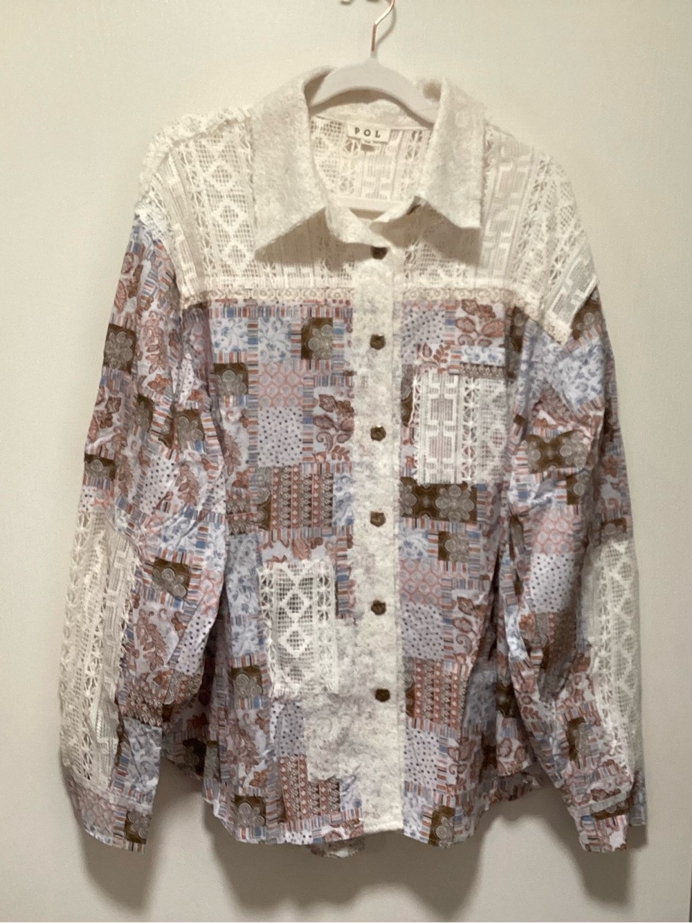 POL Patchwork Lace Button-Up Top - Picture 5 of 5